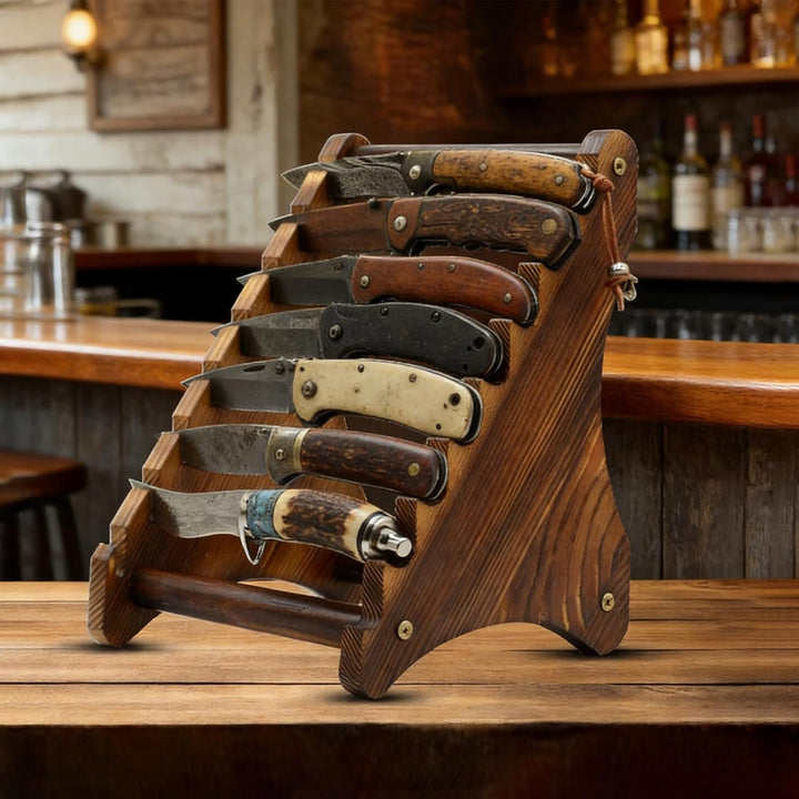 8-stufiger Holz-Messeraufsteller, Stabiler Lagerhalter Für Taschenmesser Sammler, Dekorativer Messer