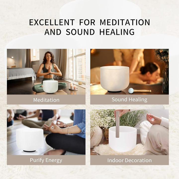 Hye-eun Kristall Klangschale Set, 432hz 7-12 Zoll Klangschalen mit Tragetasche,7PCS Chakra Frosted Q