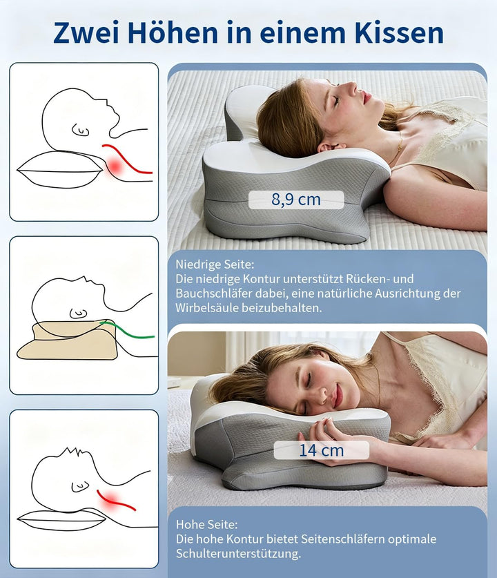 Nackenkissen, ergonomische Memory-Schaum-Kissen zur Linderung von Nackenschmerzen mit atmungsaktivem