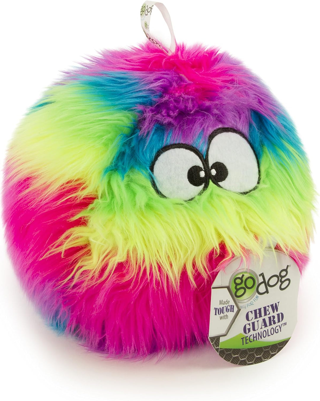 goDog Furballz Hundespielzeug, quietschender Plüschball, Kauschutz-Technologie, Regenbogenfarben, gr