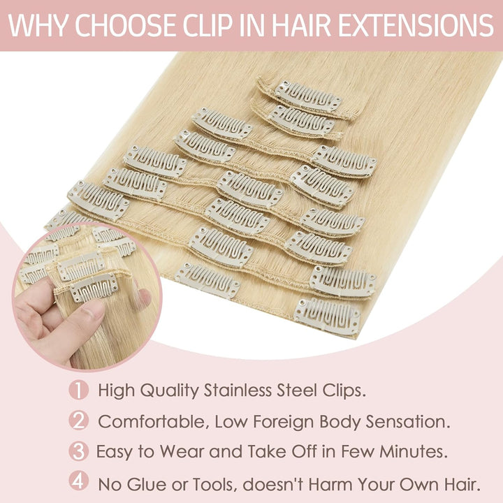 Silk-co Echthaar Clip In Extensions 8 Tressen 18 Clips 50g, Blonde Hair Extensions, Remy Echthaar Cl