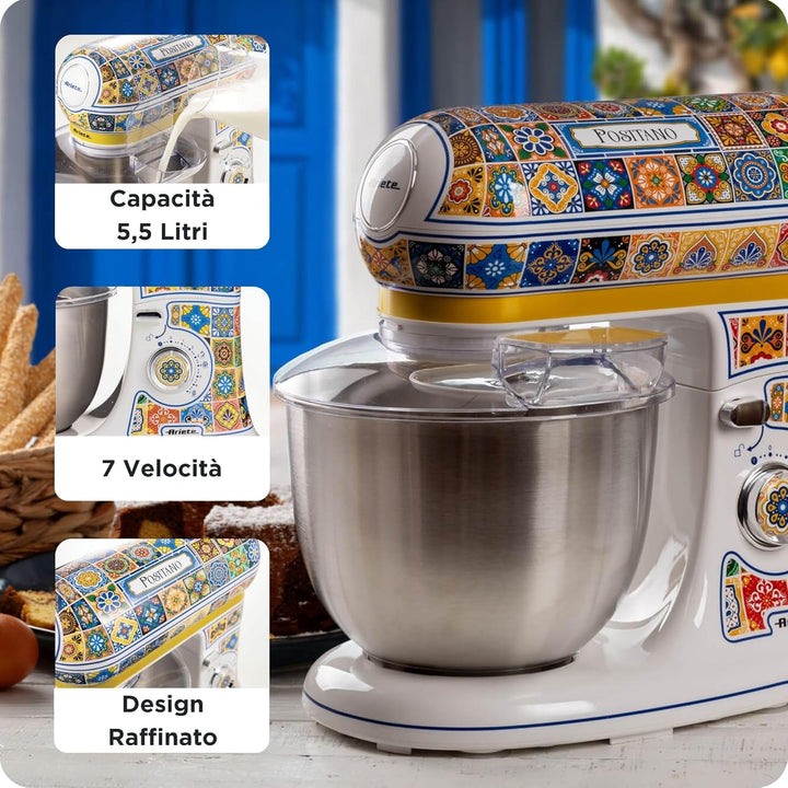 Ariete Knetmaschine 1588, Positano Weiss und Gelb, Weiss und Gelb