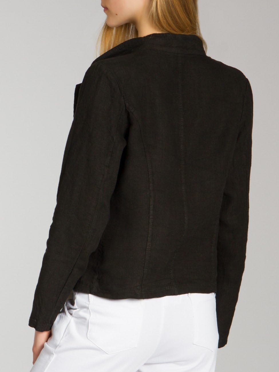 Caspar BZR004 kurzer Damen Leinen Sommer Blazer XS Schwarz, XS Schwarz
