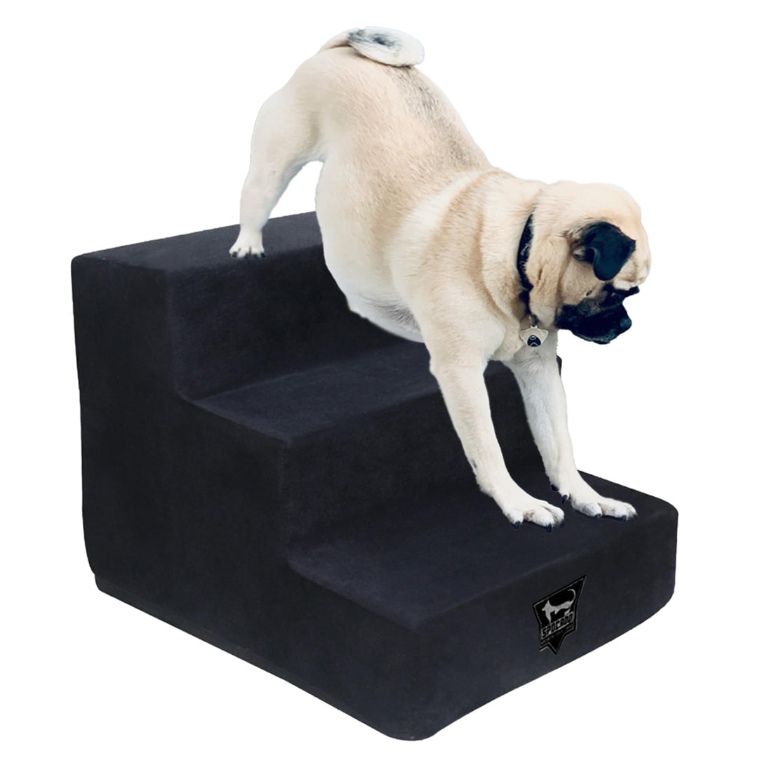 Albion Haustiertreppe | 3-stufige Hundetreppe mit Plüschbezug | Katzentreppe für Sofa, Bett & Auto |