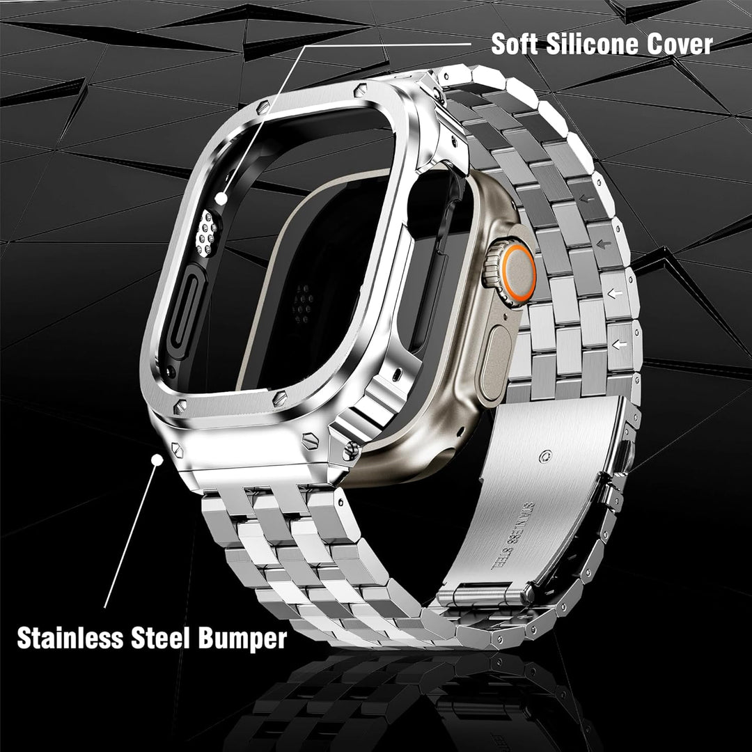 HASLFM Apple Watch Ultra Band mit Gehäuse Kompatibel für Apple Watch Ultra/Ultra 2(49mm), Edelstahl