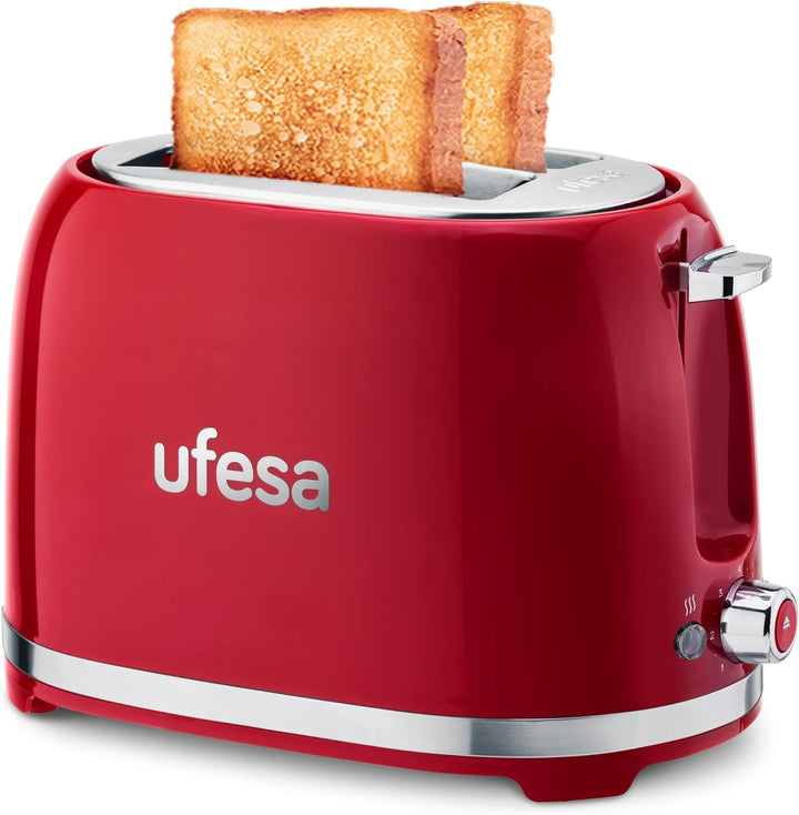 Ufesa Toaster 2 Scheiben Retro Rot Classic Pinup, Vintage-Design, 850 W, 2 extrabreiten Schlitzen Sa