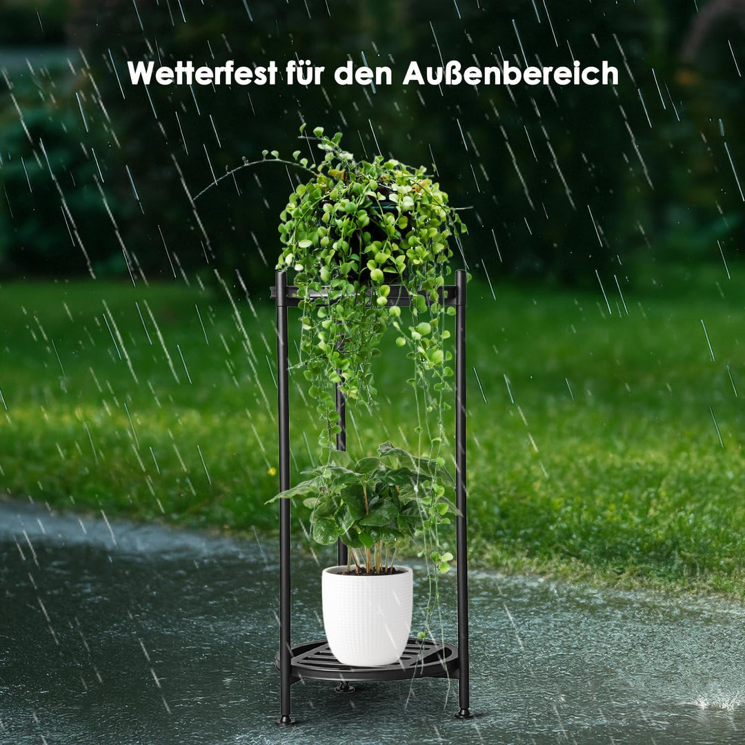 Pflanzenständer Indoor Outdoor,2 Etagen rund Metall Blumenständer,75 cm hoch rostfest Blumenhocker,s