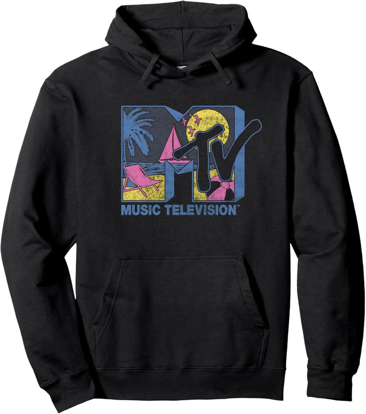 MTV Beach Neon Filled Logo Pullover Hoodie