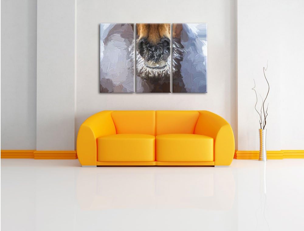 Pixxprint Pferdeschnauze mit Eisflocken Kunst Pinsel Effekt 3-Teiler Leinwandbild 120x80 Bild auf Le