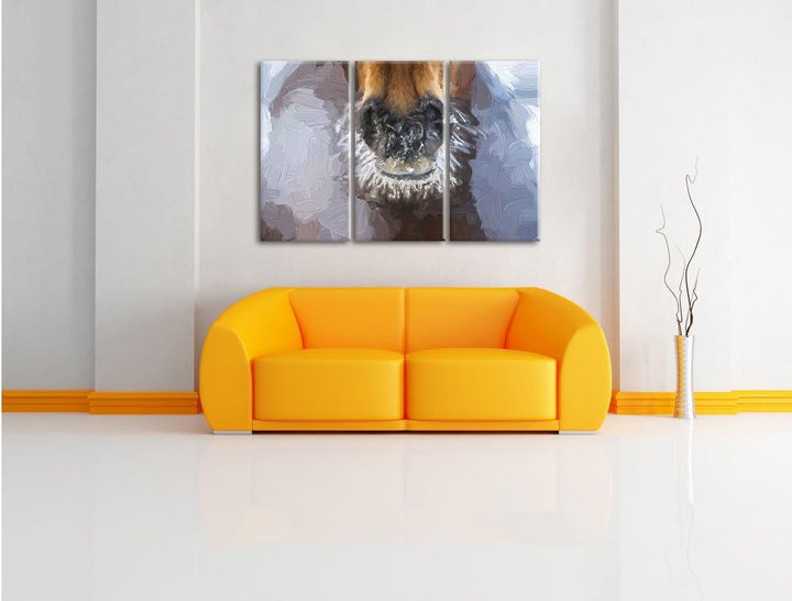 Pixxprint Pferdeschnauze mit Eisflocken Kunst Pinsel Effekt 3-Teiler Leinwandbild 120x80 Bild auf Le