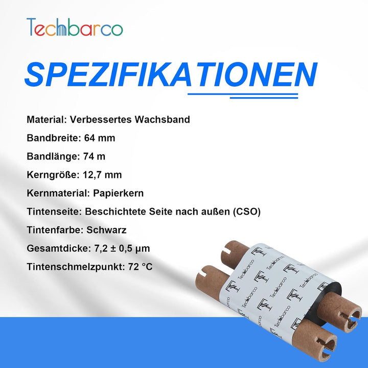 Thermotransfer-Bänder für Desktop-Drucker, hochwertiges verbessertes Wachs, 1,3 cm Kern, mit leerer