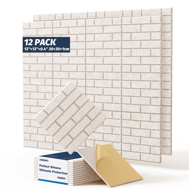 12-Piece Set Akustikpaneele, hochdichte quadratische Akustikfliesen, 12"×12"×0.4"grosse, ziegelstein