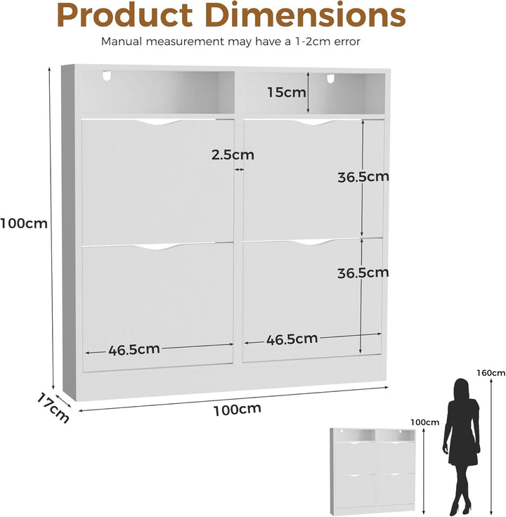 ELUCHANG Schuhschrank schmal mit 4 Klappen Platzsparender, Schuhkipper Schuhkommode, Geschlossen Sch