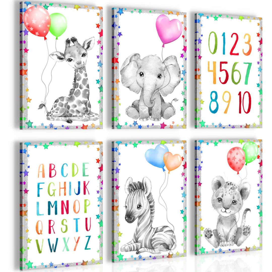 Novart Wandbilder Set - KOMPLETT AUFHÄNGFERTIG - Made in Germany - Moderne Bilder Tiere Kinderzimmer