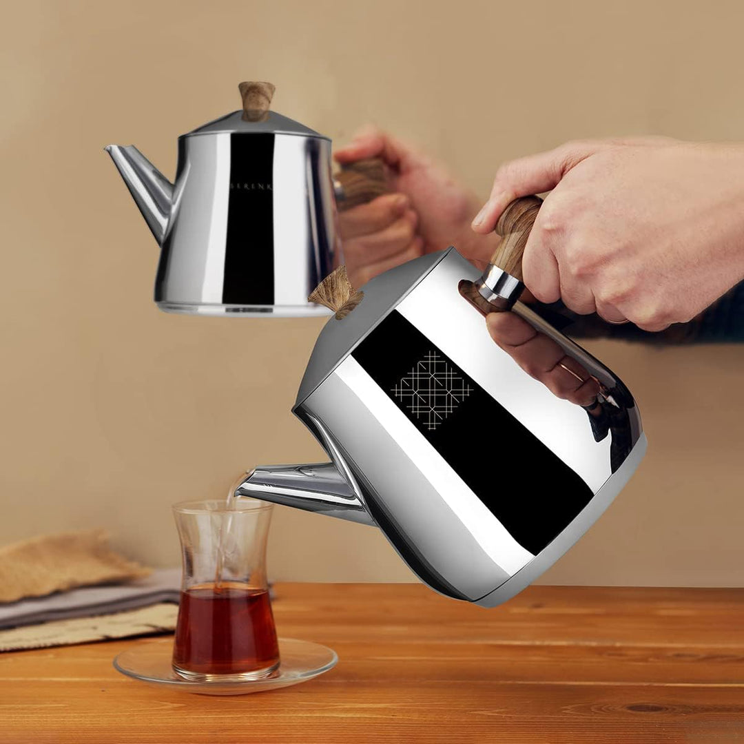Serenk Definition Teekanne, Edelstahl, polierte Aussenseite, Kapselboden, 2,0 L Silber/Holzfarbe, Si