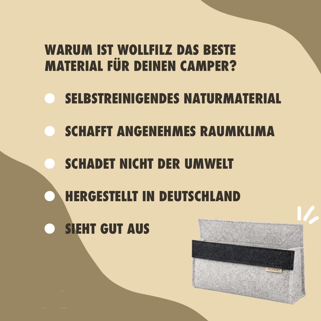 Filzstudio Wandtasche aus Wollfilz - Klebe-Klett - kleiner Wandorganizer für Wohnmobil, Bett &amp; Flur,