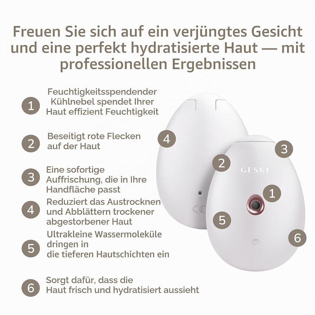 GESKE | SmartAppGuided™ Facial Hydration Refresher | 4 in 1 | Wasserzerstäuber | Gesichtsdampfer | W