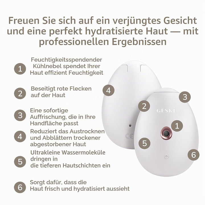 GESKE | SmartAppGuided™ Facial Hydration Refresher | 4 in 1 | Wasserzerstäuber | Gesichtsdampfer | W
