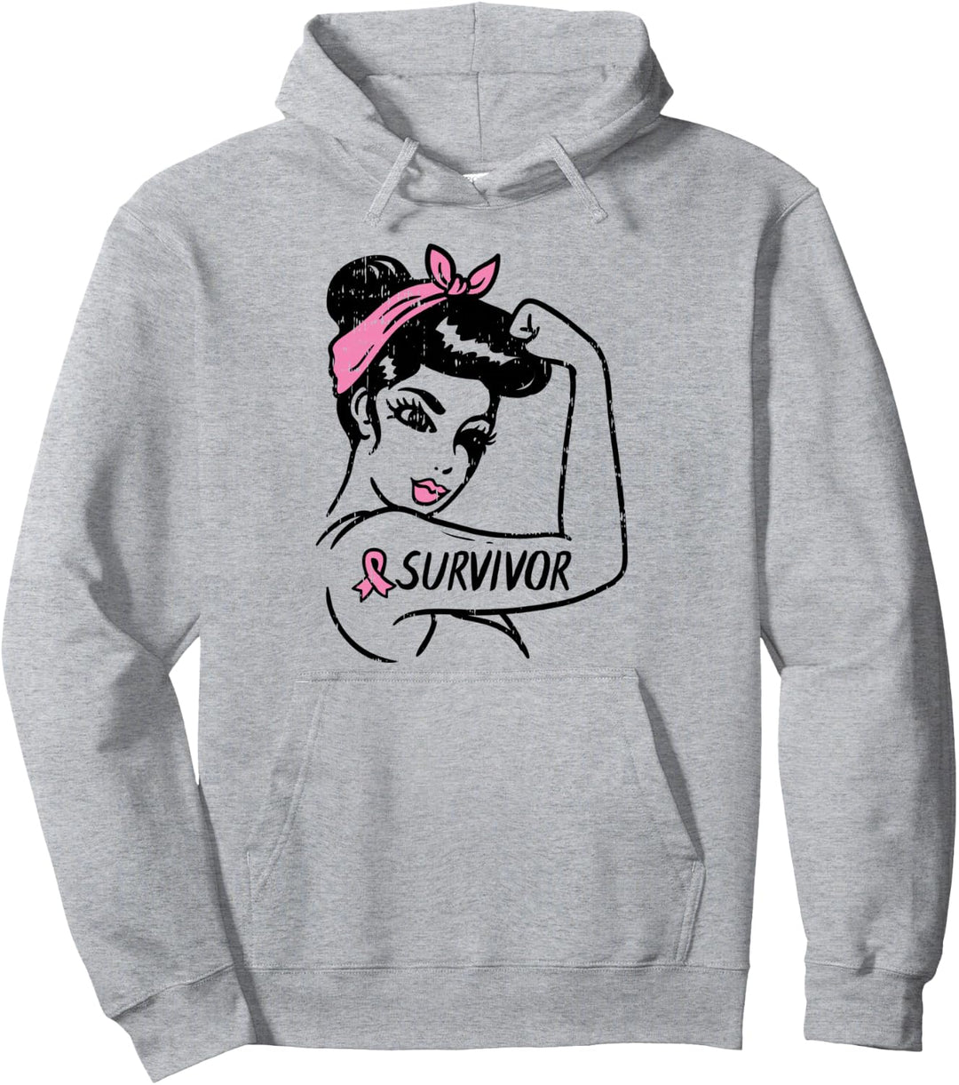 Breast Cancer Survivor Rosie Riveter Pink Ribbon Unbreakable Pullover Hoodie