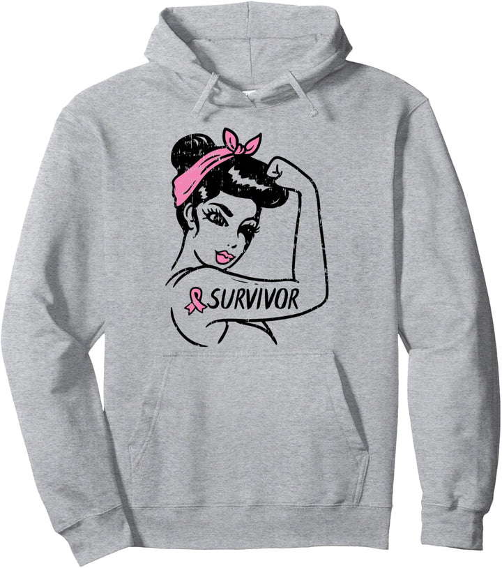 Breast Cancer Survivor Rosie Riveter Pink Ribbon Unbreakable Pullover Hoodie