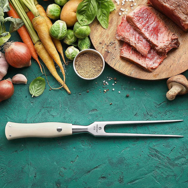 HEZHEN Rostfreier Stahl 430 Tranchiergabel, Fleischgabel Türkei Outdoor BBQ Grillen, Ergonomischer E