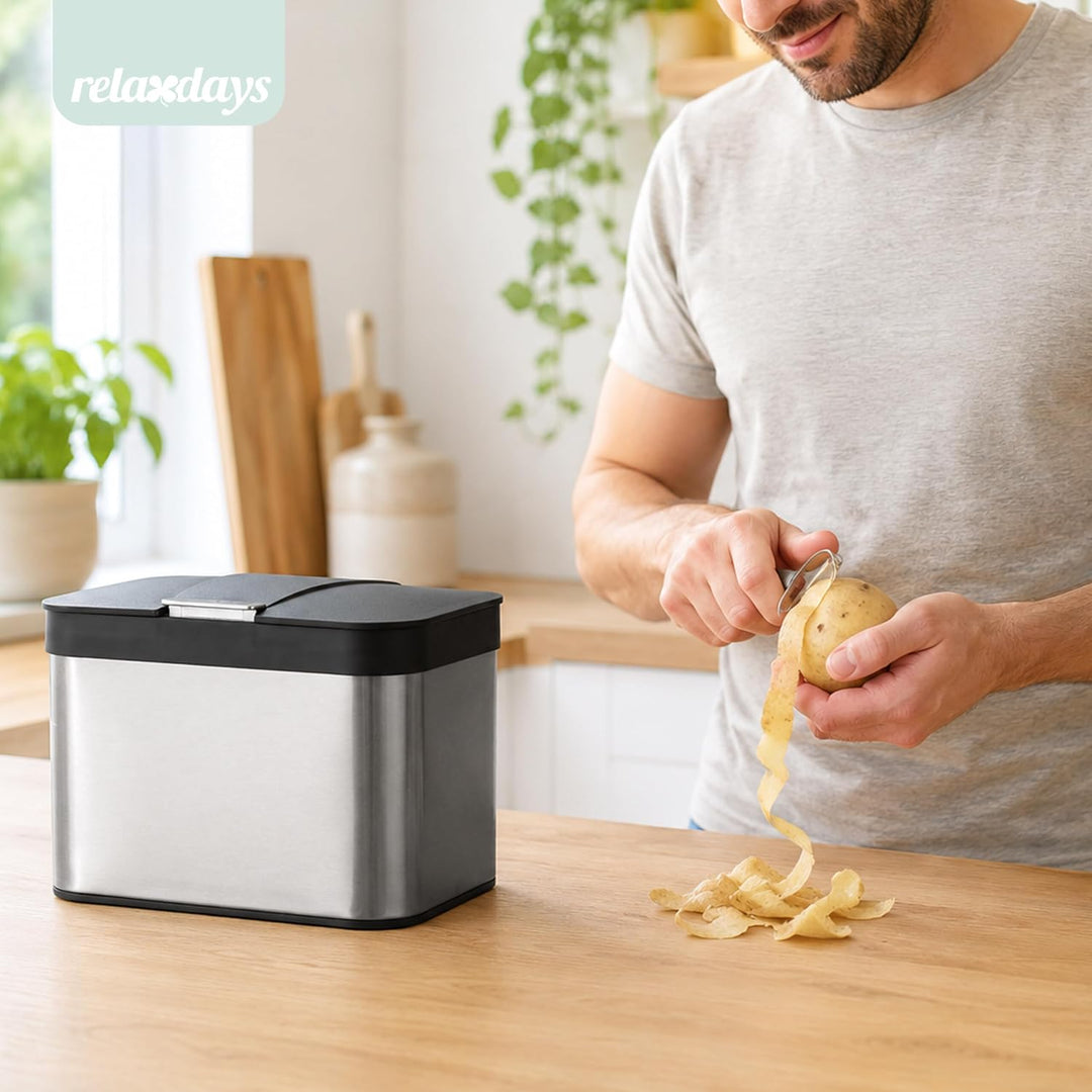Relaxdays Biomülleimer Arbeitsplatte, 4,5 L, silber/schwarz | Komposteimer geruchsdicht, Inneneimer