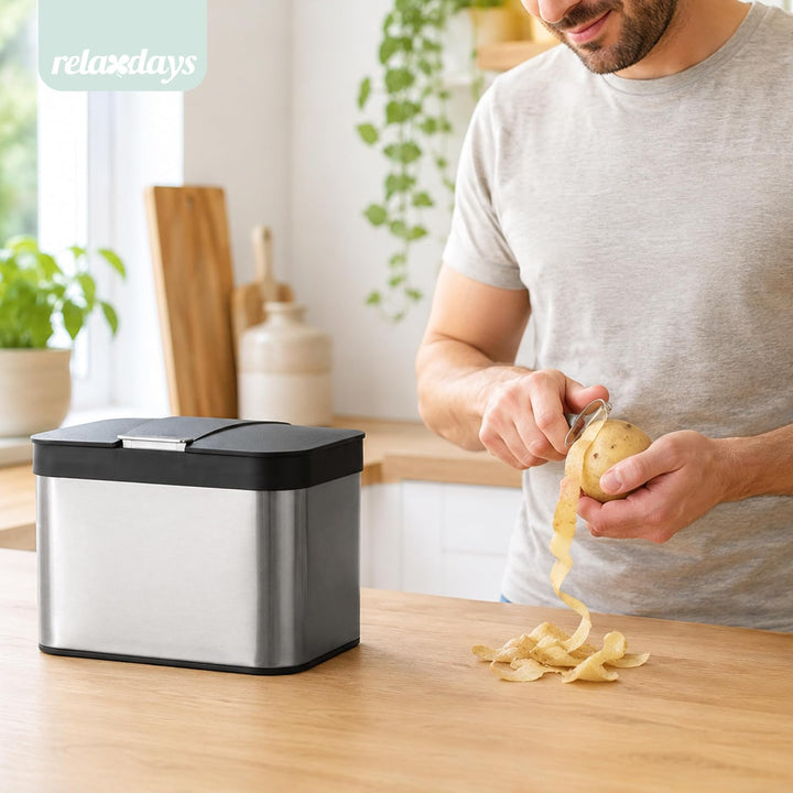 Relaxdays Biomülleimer Arbeitsplatte, 4,5 L, silber/schwarz | Komposteimer geruchsdicht, Inneneimer