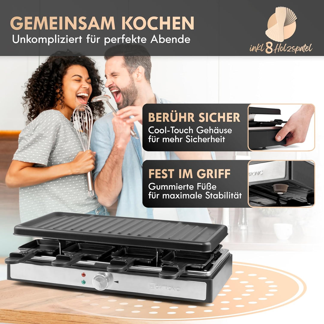 Clatronic RG 3757 Raclette-Grill, 1400 Watt, für bis zu 8 Personen, Grillfläche: ca. 42 x 21 cm, ele