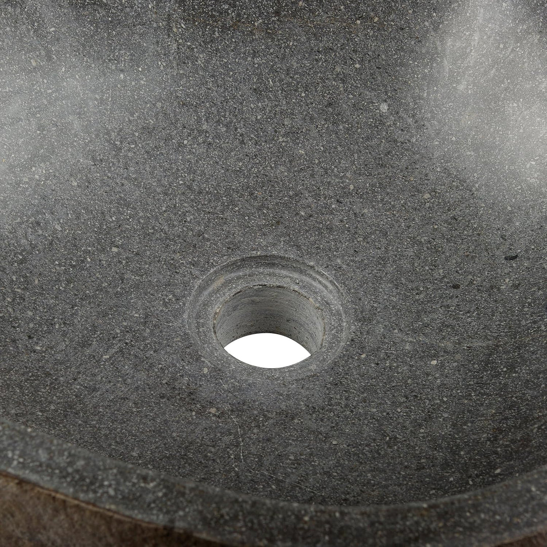 Divero Naturstein Hand-Waschbecken Aufsatzwaschbecken Vulkanstein Andesit Findling grau Ø ca. 33 – 4