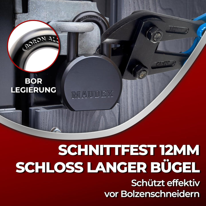 PML65 Heavy Duty Vorhängeschloss – Sicherheitsschloss mit Boron-Stahlbügel, wetterfest, 5 Messingsch