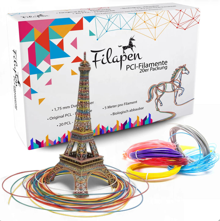 Filapen® 3D Stift PCL Filamente 1.75 mm | 100 meter Packung | 15 unterschiedliche Farben | Biologisc