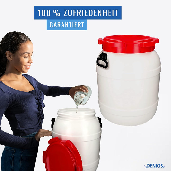 DENIOS® Weithalsfass WH 55, aus Polyethylen (PE), 55 Liter Volumen, weiss/rot, 55 Liter