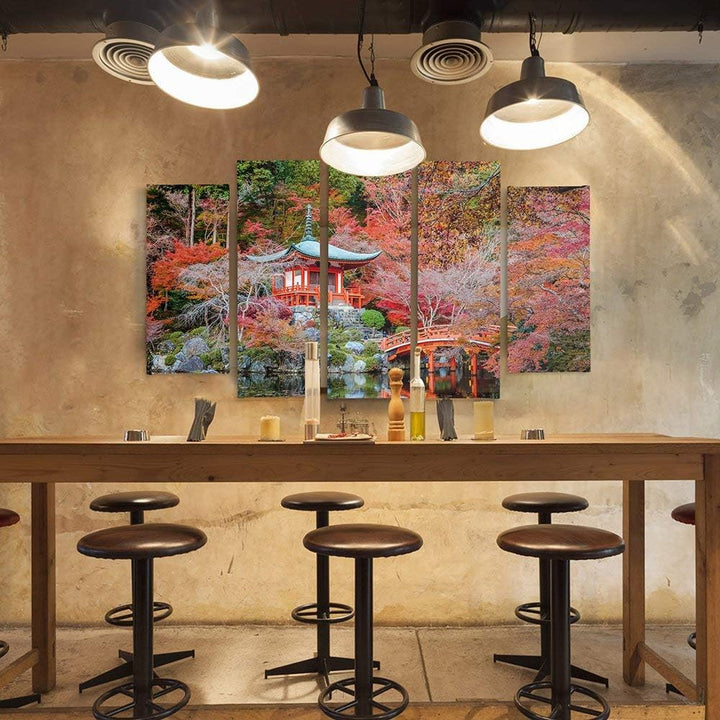 Feeby Frames, Leinwandbild Bilder Wand Bild - 5 Teile - Wandbilder Kunstdruck (JAPANISCHER GARTEN, R