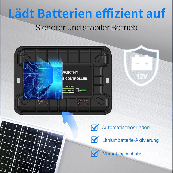 ECO-WORTHY 25W 12V Solar Batterieladegerät, 25W wasserdichtes Solarpanel Kit + verstellbare Halterun