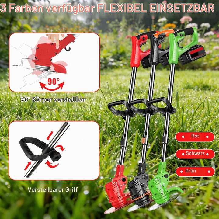 Rasentrimmer mit Akku und Messern 21V Freischneider mit 2 * 2.0 Ah Akkus und Ladegerät 3 in1 Elektri