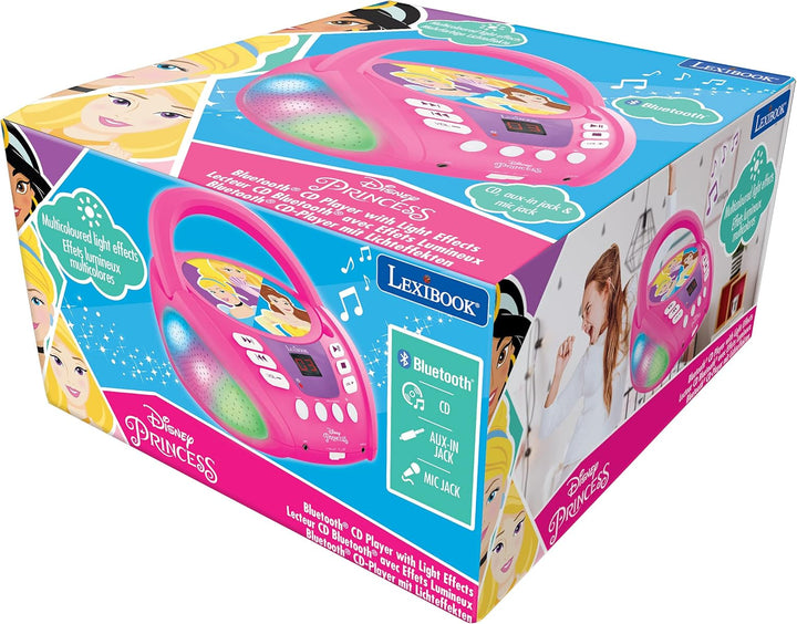 Lexibook - Disney Prinzessin - Bluetooth CD-Player für Kinder - Tragbar, Lichteffekte, Mikrofonansch