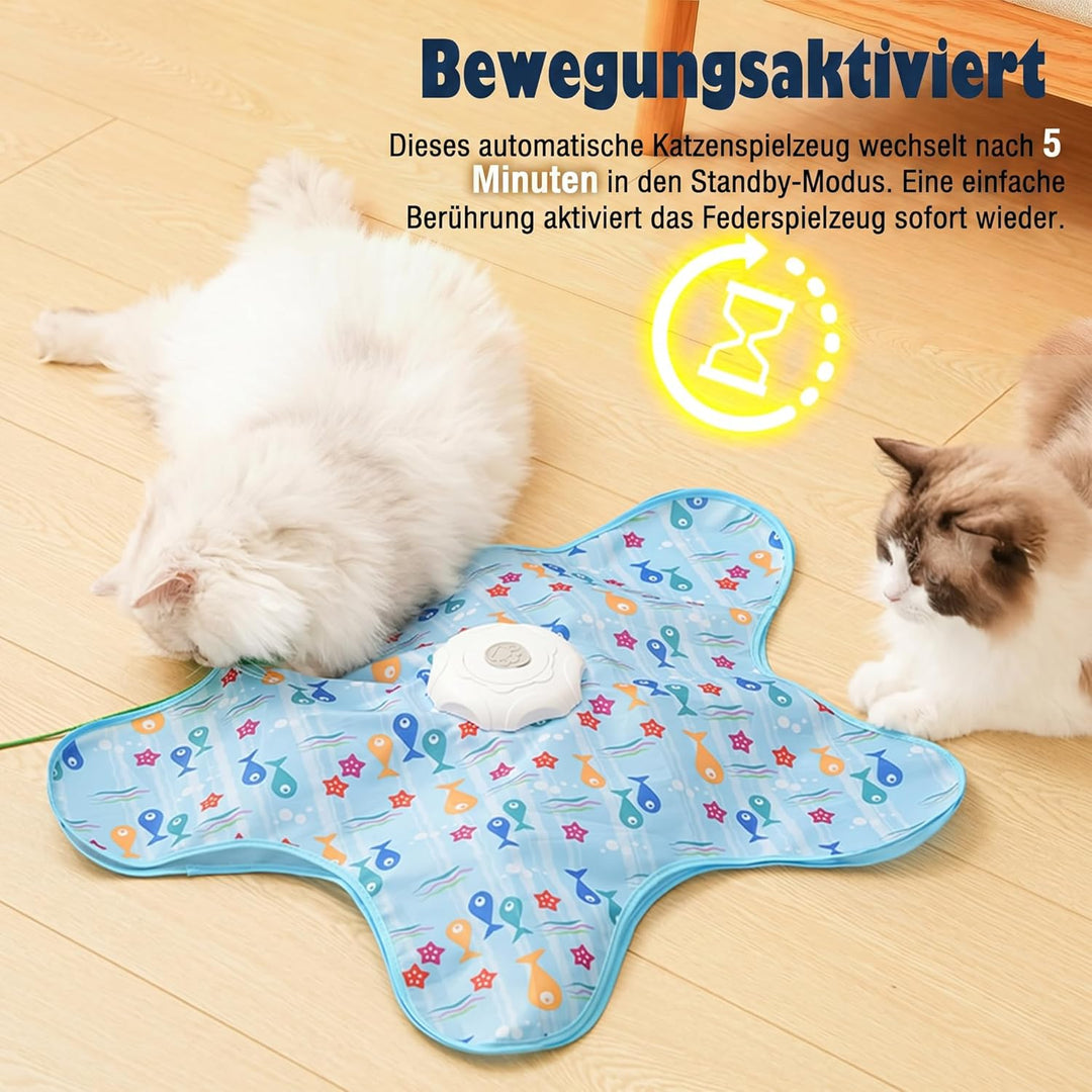 Interaktives Katzenspielzeug für Wohnungskatzen mit 2 beweglichen Federn, Erwachsene & Kitten, autom