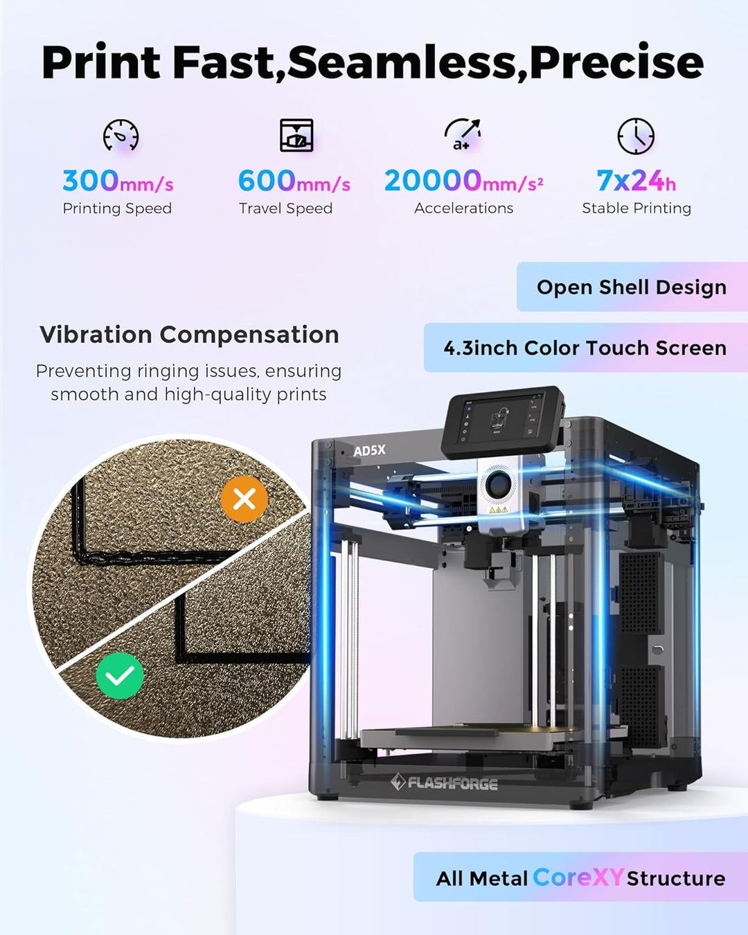 FLASHFORGE AD5X 3D-Drucker,Smart Multi-Color 3D Drucker mit IFS Die 4 Farben Drucken,600mm/s Hochges