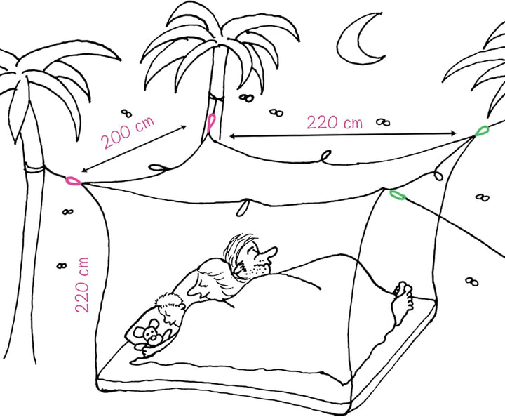 HAWK Outdoor Reise-Moskitonetz für Doppelbett Einzelbett extra gross 220 x 200 x 220 cm Mückenschutz