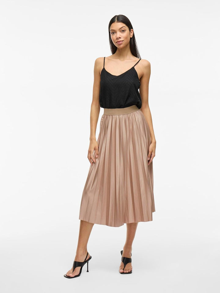 Vila Female Midirock Plissee, Sandshell