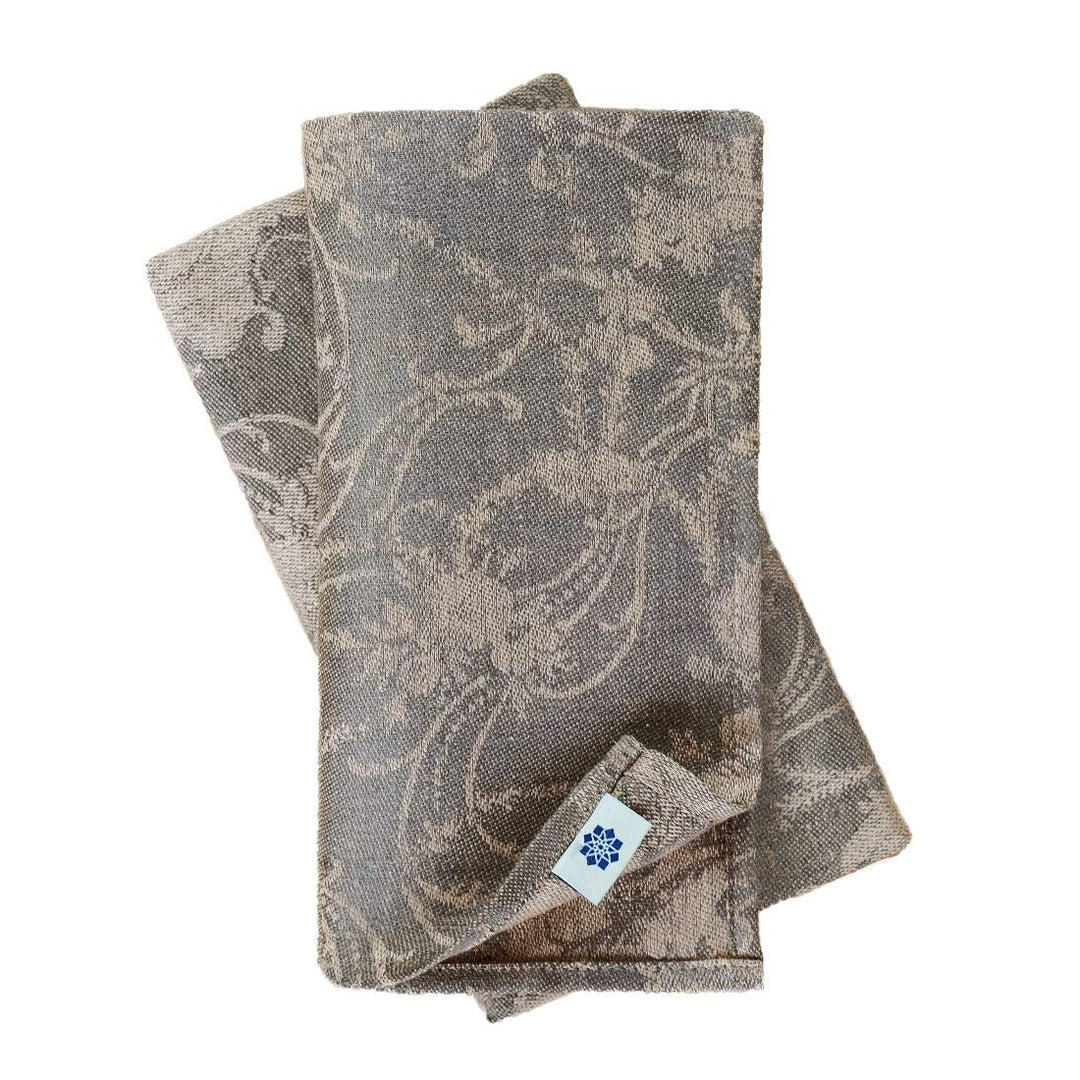 Linen &amp; Cotton 4 x Jacquard Stoffservietten Servietten Stoff Leinenservietten Roseus mit Damast Must