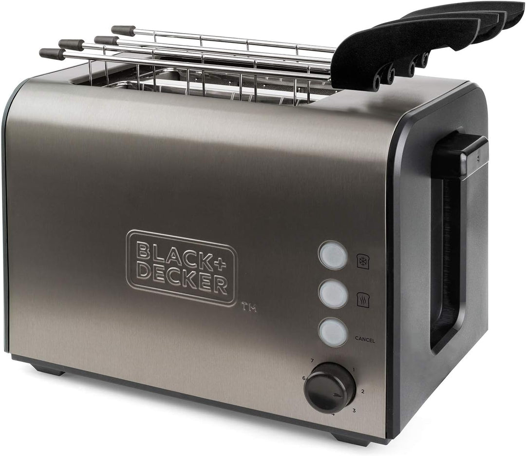 Black+Decker ES9600090B BXTOA900E Toaster, 900, Edelstahl, Grau, Mit zwei Sandwichzangen 2 extra bre