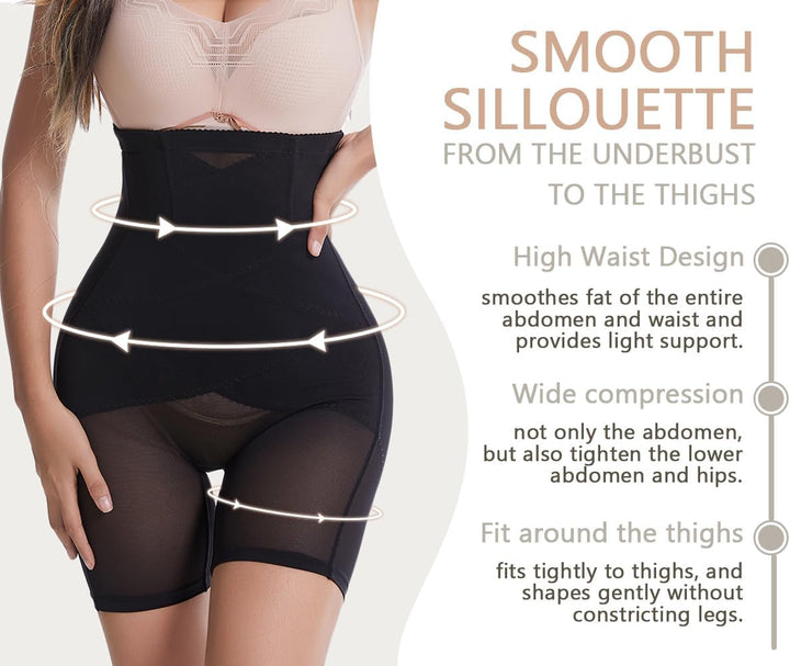 Damen Bauchweg Miederpants Shapewear Hohe Taille Unterhose mit Bein Figurformende Miederhose Stark F