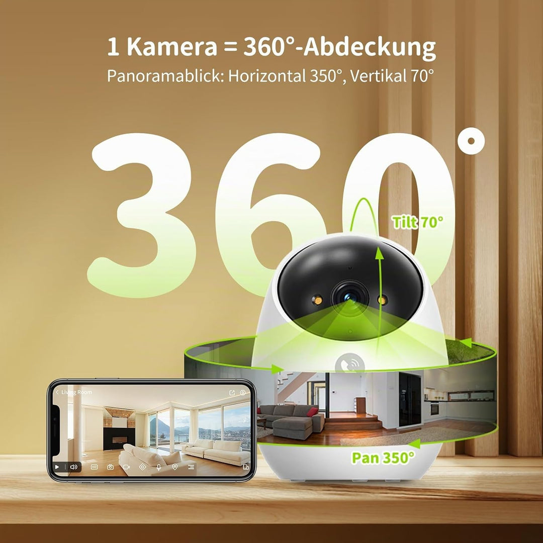 Beans View 3K Innenkamera für Überwachung und Sicherheit, Farb-Nachtsicht, 2,4 GHz WLAN-Kamera für H