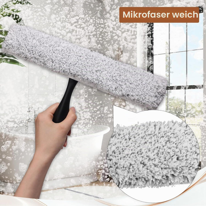 Duschabzieher für Glastüren &amp; Mikrofaser-Schrubber-Set, 28 cm Fensterputzwerkzeug mit rutschfestem G