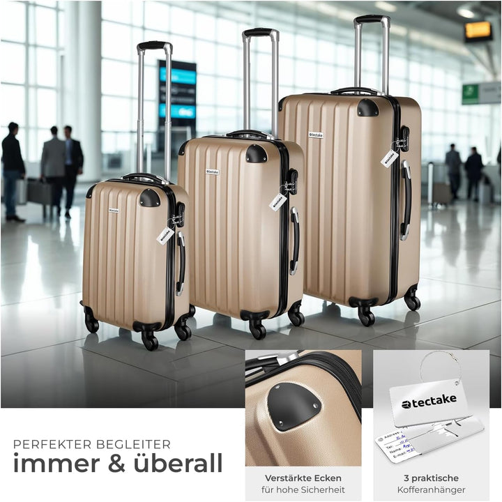 tectake® 3er Kofferset mit Kofferwaage & Kofferanhänger, Reisekoffer Set, ABS Hartschalenkoffer Set,