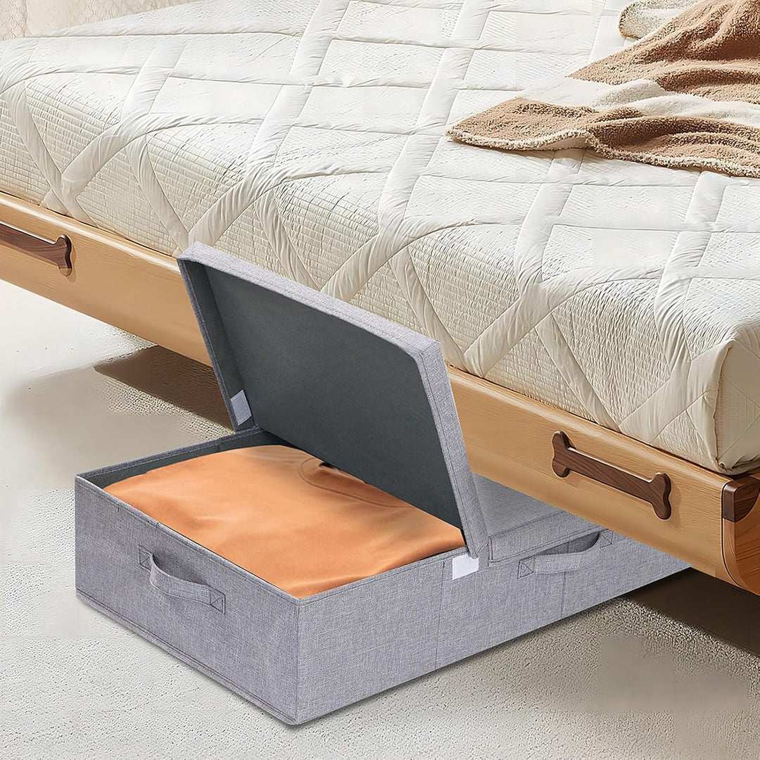 2 Stück Unterbettkommode, Unterbett Aufbewahrungsbox mit Deckel, Kleiderschrank Organizer mit Griff,