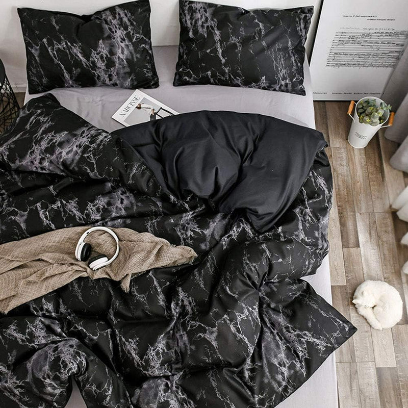 OLDBIAO Bettwäsche Set Schwarz Kinder Einzelbettt Bettbezug mit Marmor Muster, weiche Bettdecke Cove
