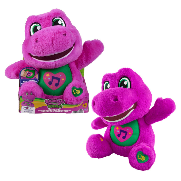 Barney – Barneys Sänger, Plüsch 25+ cm mit Geräuschen, spielt 10 Sätze und 5 Lieder in Englisch, Fra
