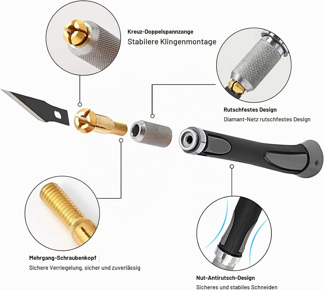 EHDIS Profi Cuttermesser Set - mit Bastelmesser, Skalpell, Cuttermesser 9mm, Stahllineal, Carbonstah